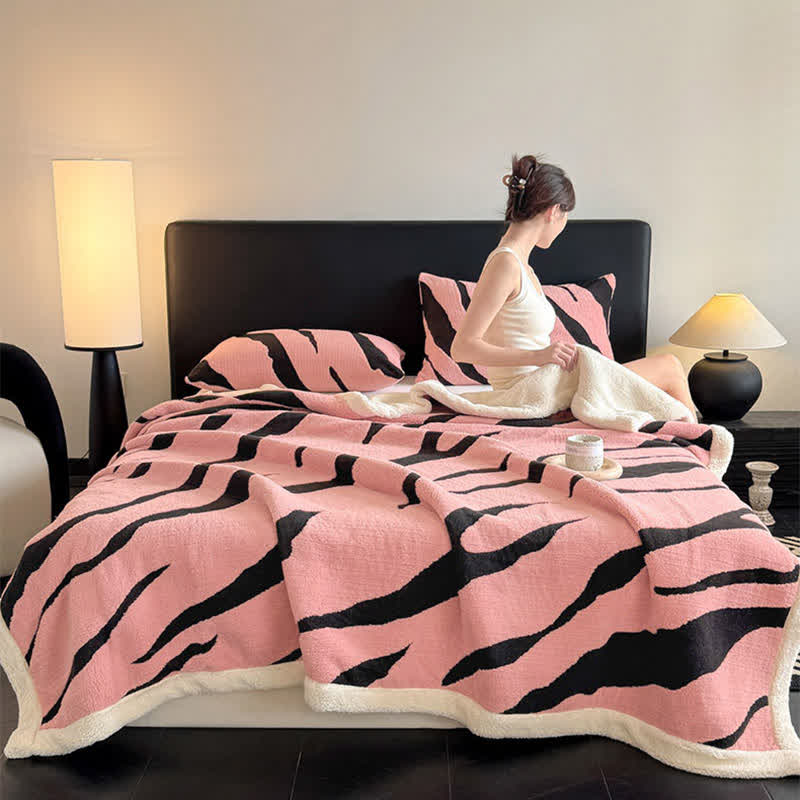 Zebra Print Jacquard Sherpa Throw Blanket - Pink - 2PCS Pillowcases - 19" x 29" - image 2