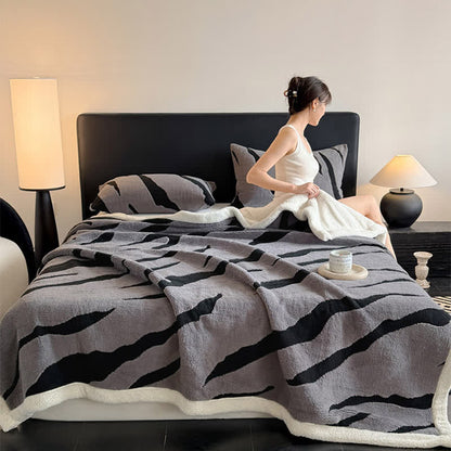 Zebra Print Jacquard Sherpa Throw Blanket - Grey - 2PCS Pillowcases - 19" x 29" - image 4