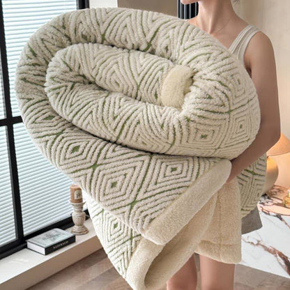 Ownkoti Geometric Diamond Jacquard Sherpa Throw Blanket - Green - 2PCS Pillowcases - 19" x 29" - image 0