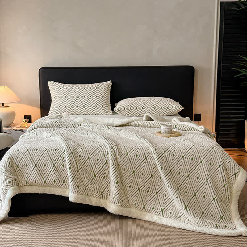Ownkoti Geometric Diamond Jacquard Sherpa Throw Blanket - image 1