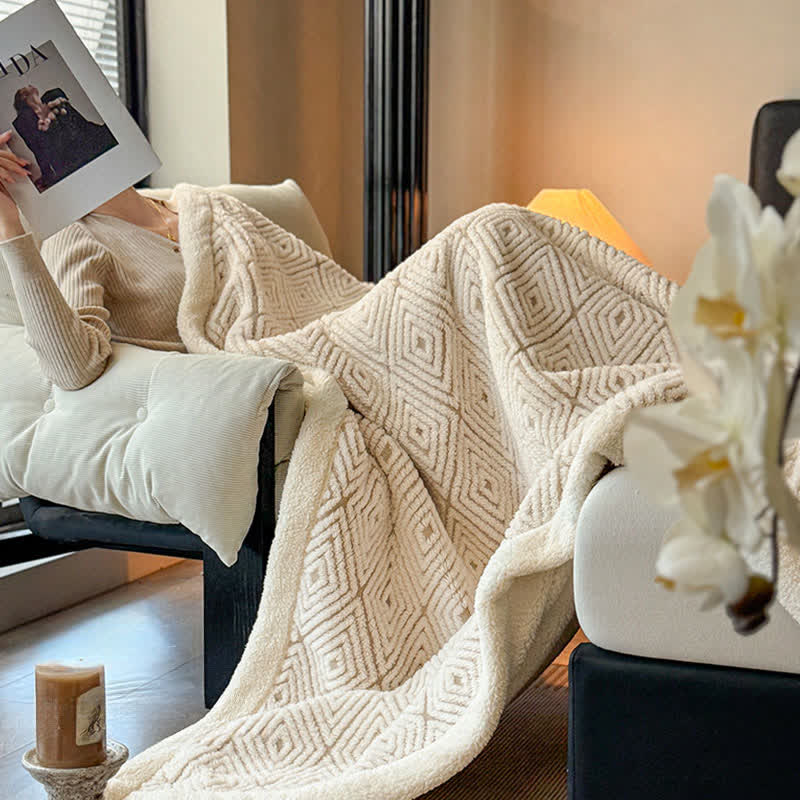 Ownkoti Geometric Diamond Jacquard Sherpa Throw Blanket - image 12