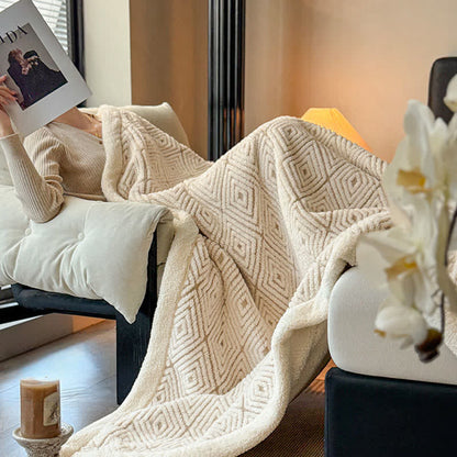 Ownkoti Geometric Diamond Jacquard Sherpa Throw Blanket - image 12