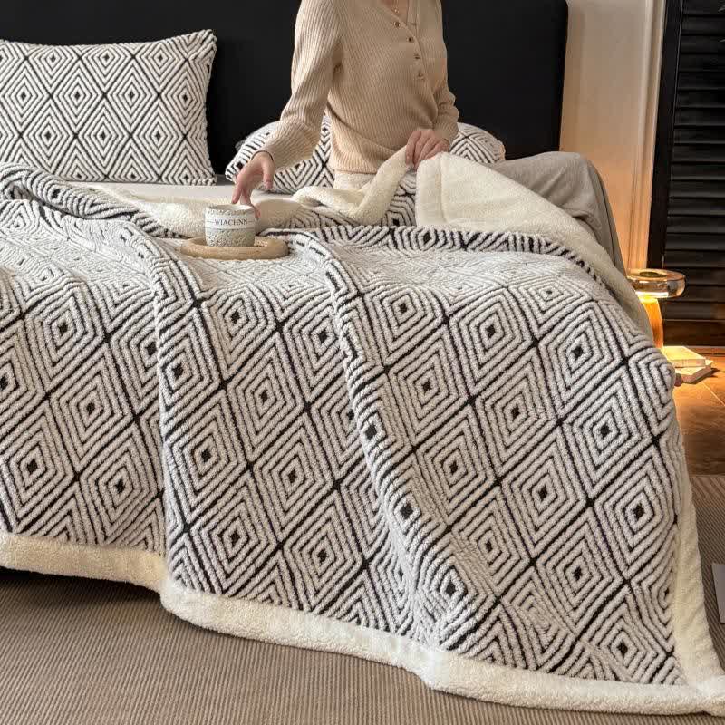 Ownkoti Geometric Diamond Jacquard Sherpa Throw Blanket - image 17
