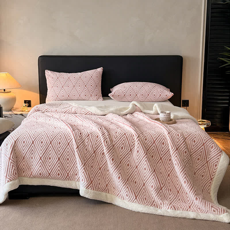 Ownkoti Geometric Diamond Jacquard Sherpa Throw Blanket - image 14