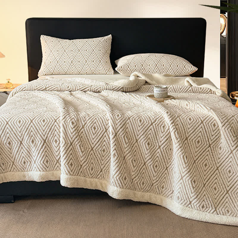 Ownkoti Geometric Diamond Jacquard Sherpa Throw Blanket - image 8