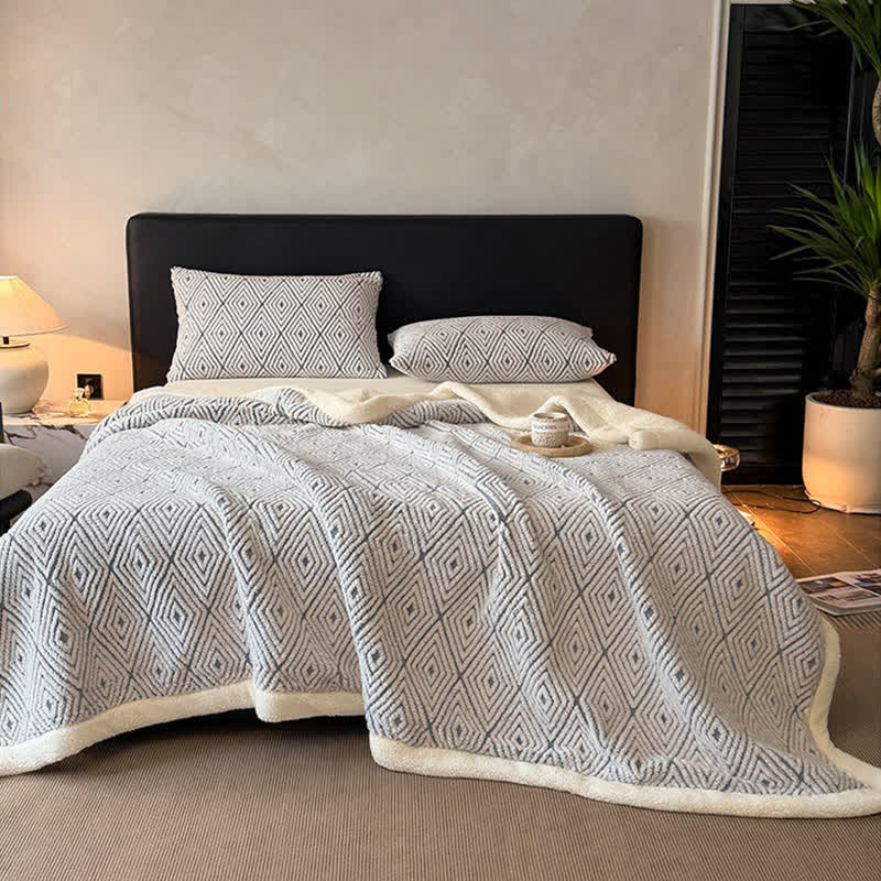 Ownkoti Geometric Diamond Jacquard Sherpa Throw Blanket - image 19