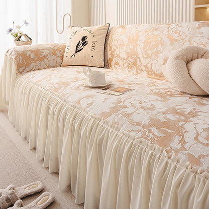 French Ruffle Floral Chenille Sofa Protector - Beige - 71" x 134" - image 4