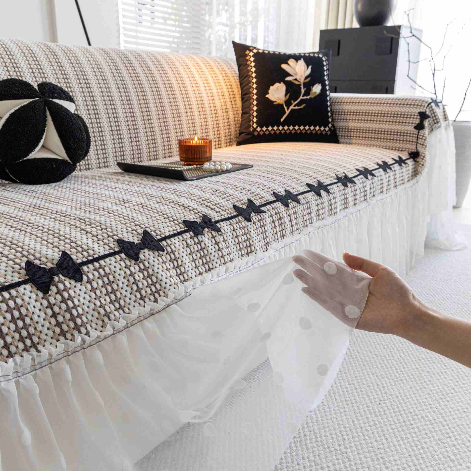 Bow Ruffle Chenille Sofa Protector - image 8