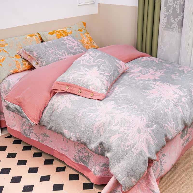 Dahlia Cotton Gauze Bedding Set(4PCS) - Pink - King - image 8