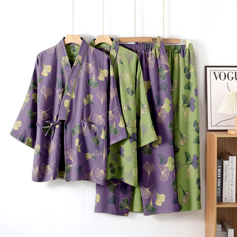 Ownkoti Ginkgo Cotton Gauze Kimono Loungewear Set - image 6