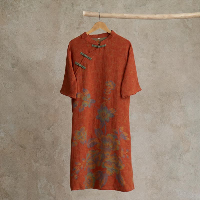 Vintage Peach Blossom Cotton Gauze Nightdress - Red - L - image 6