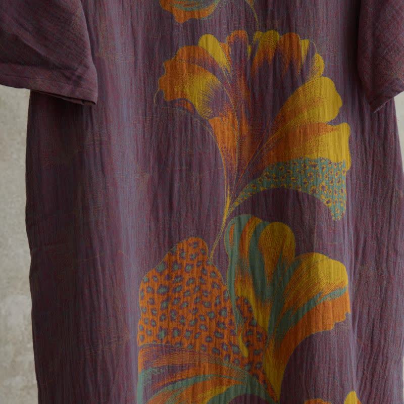 Ginkgo Leaf Print Cotton Cheongsam Nightgown - image 5