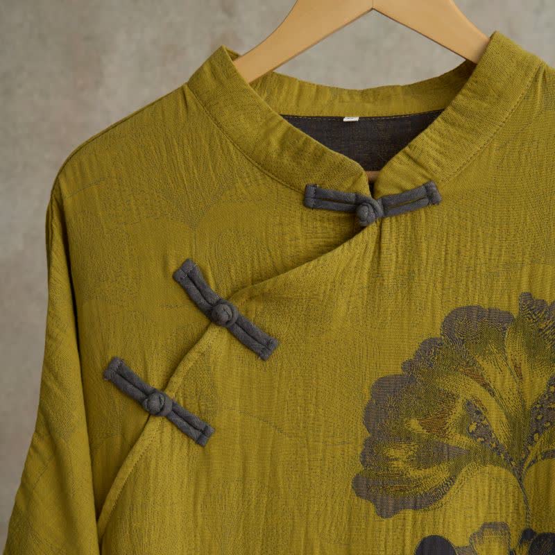 Ownkoti Ginkgo Leaf Print Cotton Cheongsam Nightgown - image 2