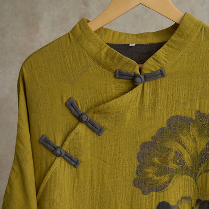 Ownkoti Ginkgo Leaf Print Cotton Cheongsam Nightgown - image 2