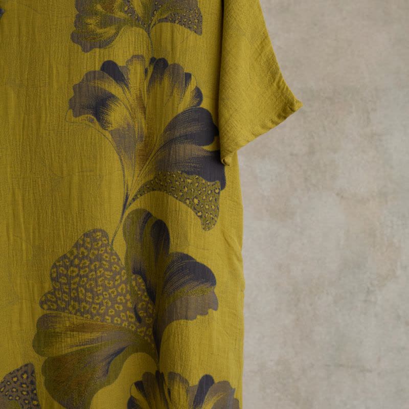 Ginkgo Leaf Print Cotton Cheongsam Nightgown - image 9