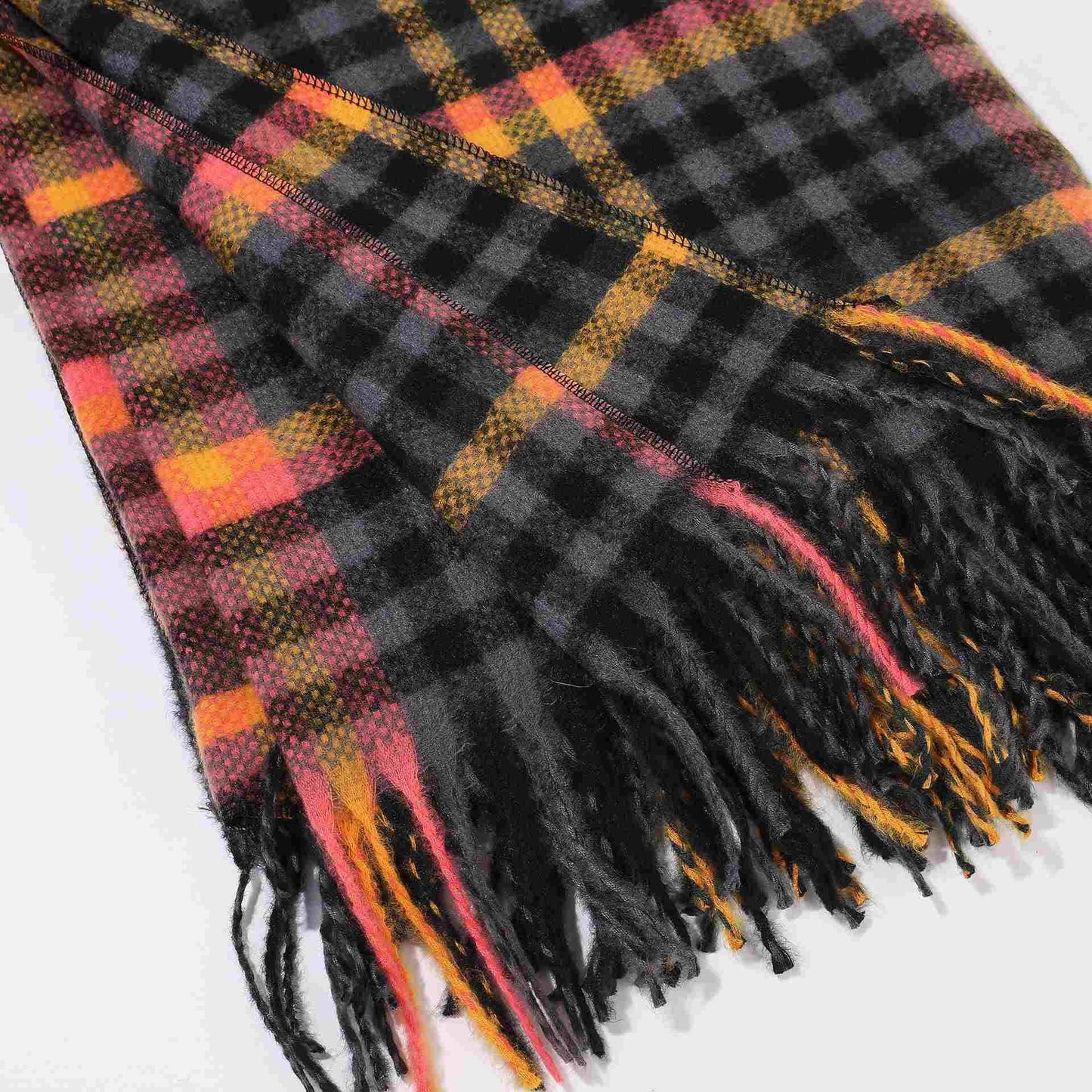 Vintage Plaid Tassel Travel Shawl Cape - image 4