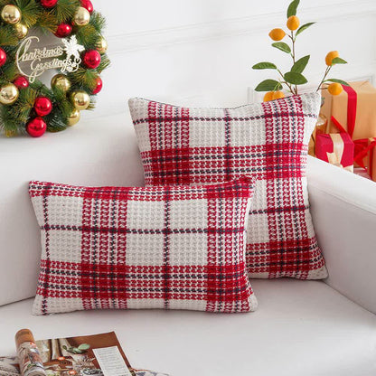 Modern Plaid Jacquard Decorative Pillowcase - Red - 2PCS - 12" x 19" - image 4