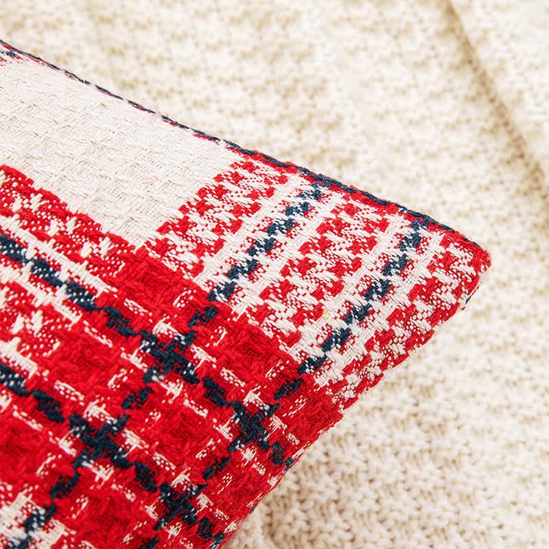 Red & White Plaid Jacquard Decorative Pillowcase - image 3