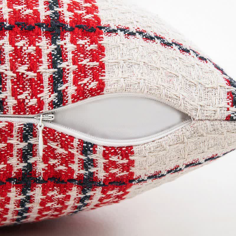 Red & White Plaid Jacquard Decorative Pillowcase - image 4