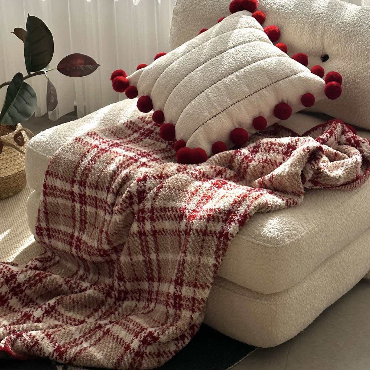 Ownkoti Christmas Red Plaid Decorative Throw Blanket - 47" x 63" - image 0