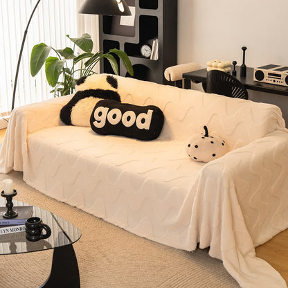 Simple Wave Texture Sofa Throw Blanket - Beige - 71" x 134" - image 3