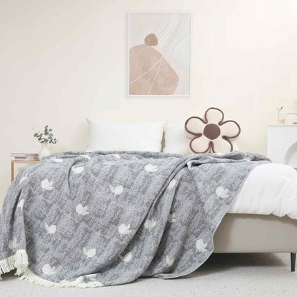 Lemon  Natural Cotton Gauze Tassel Quilt - Grey - Queen - image 3