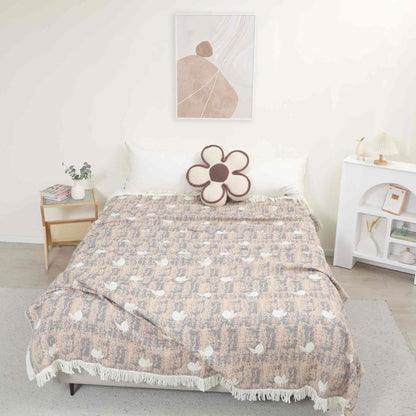 Lemon  Natural Cotton Gauze Tassel Quilt - Brown - Queen - image 0