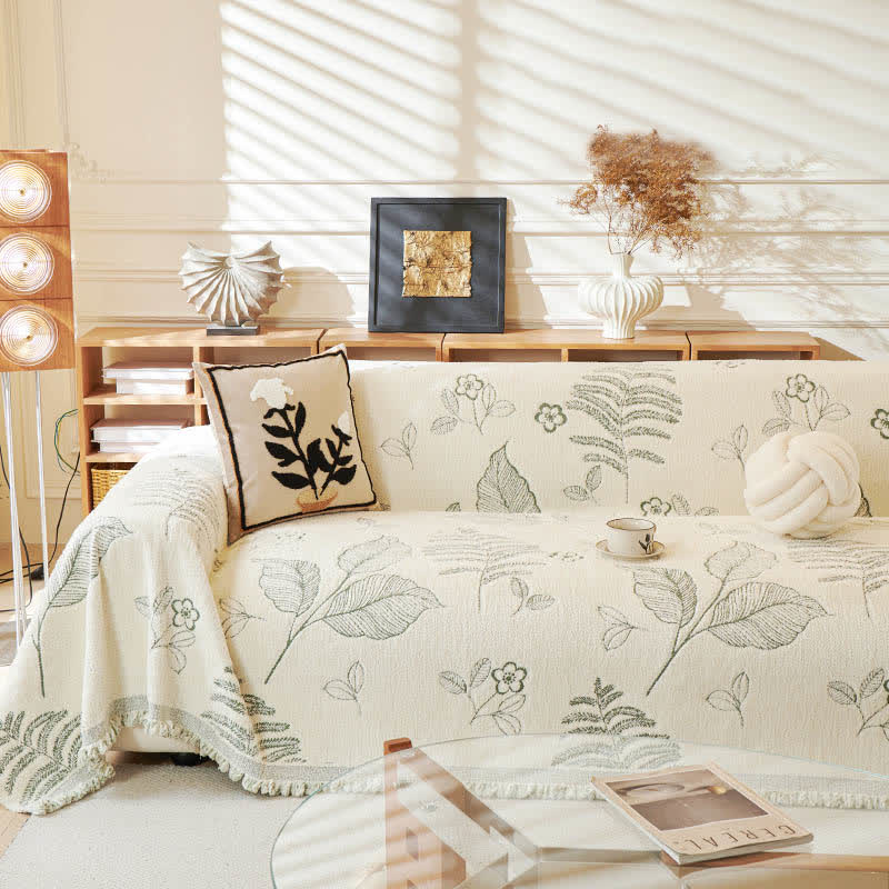 Rural Leaf Chenille Sofa Throw Blanket - Green - 71" x 134" - image 0