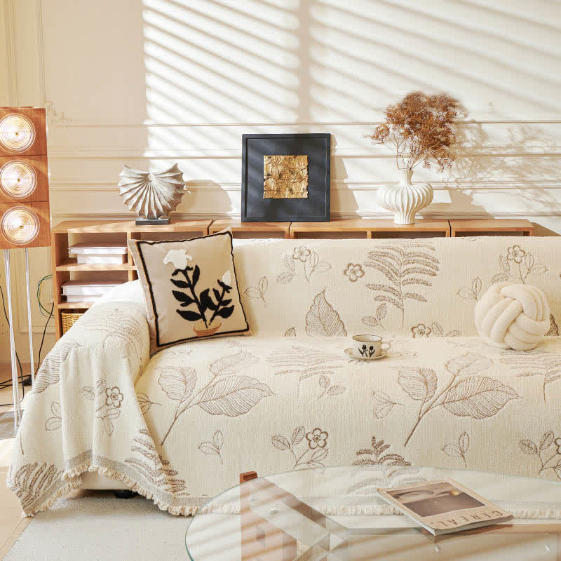 Rural Leaf Chenille Sofa Throw Blanket - Khaki - 71" x 134" - image 7