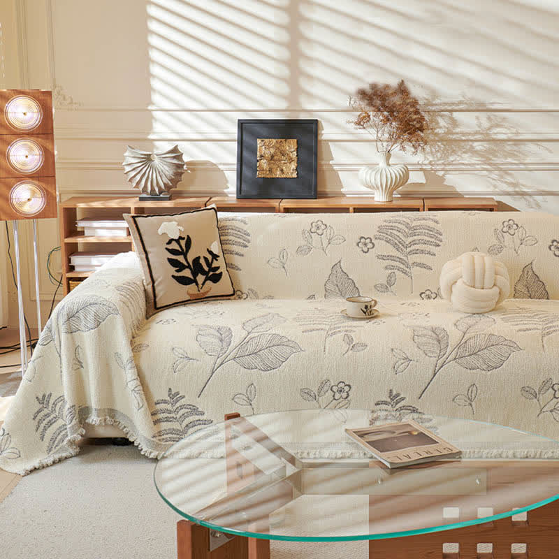 Rural Leaf Chenille Sofa Throw Blanket - Grey - 71" x 134" - image 10