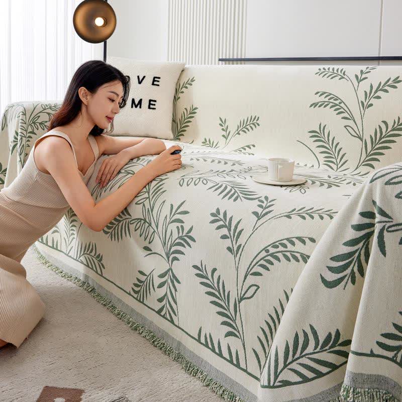 Pine Leaf Chenille Sofa Throw Blanket - Green - 71" x 134" - image 0