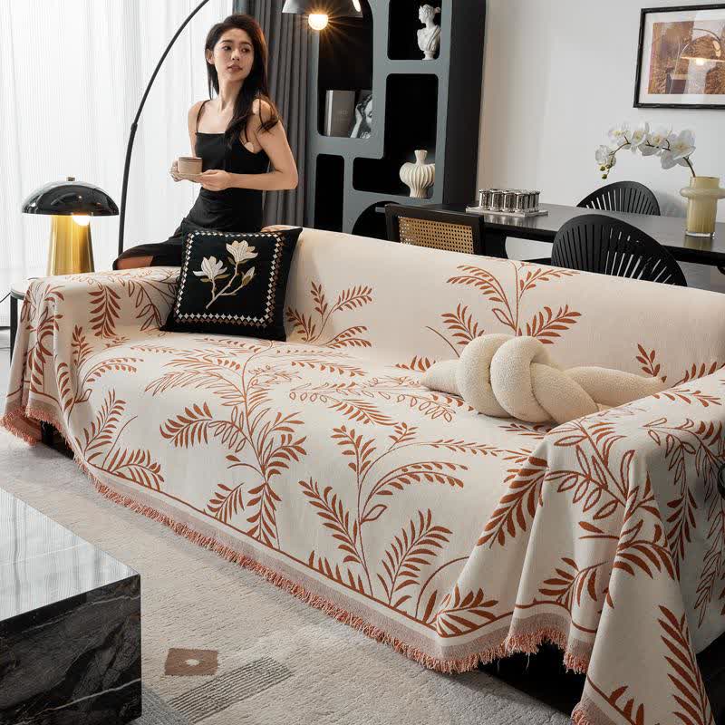 Pine Leaf Chenille Sofa Throw Blanket - Orange - 71" x 134" - image 2