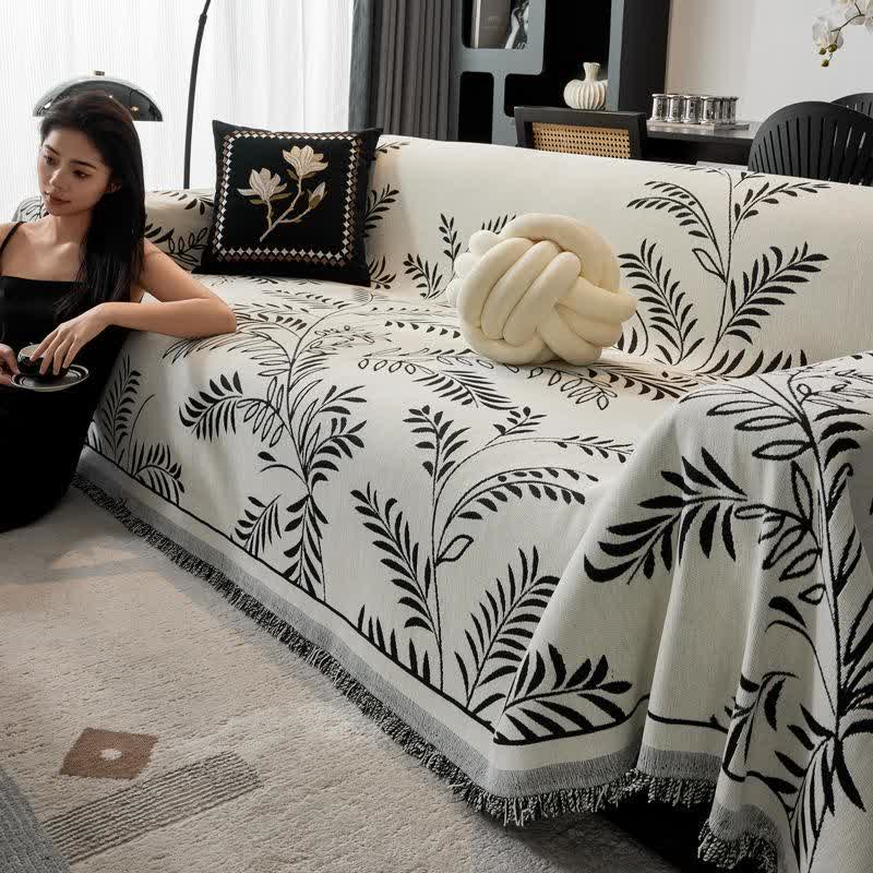 Pine Leaf Chenille Sofa Throw Blanket - Black - 71" x 134" - image 1