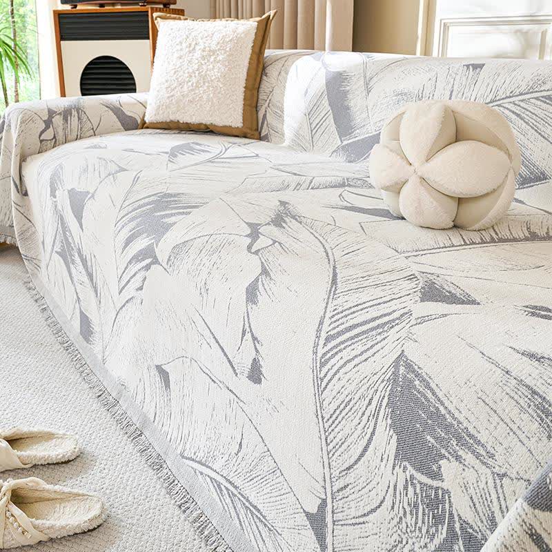 Banana Leaf Chenille Sofa Throw Blanket - Grey - 71" x 134" - image 3