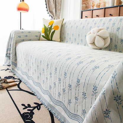 Striped Floral Chenille Sofa Throw Blanket - Blue - 71" x 134" - image 6