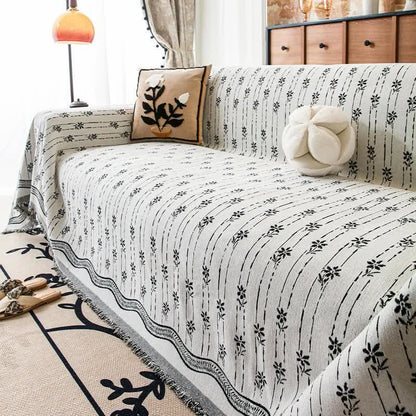 Ownkoti Striped Floral Chenille Sofa Throw Blanket - Black - 71" x 134" - image 6