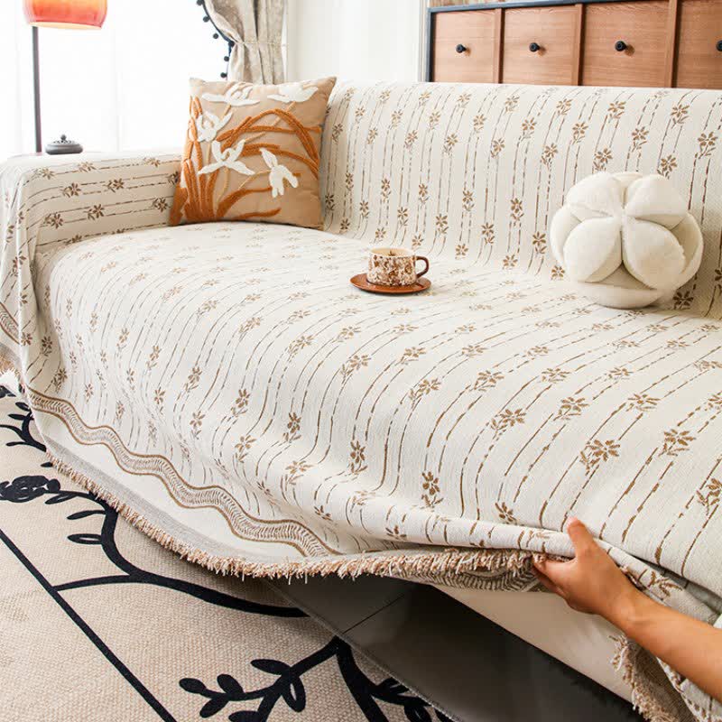 Ownkoti Striped Floral Chenille Sofa Throw Blanket - image 2