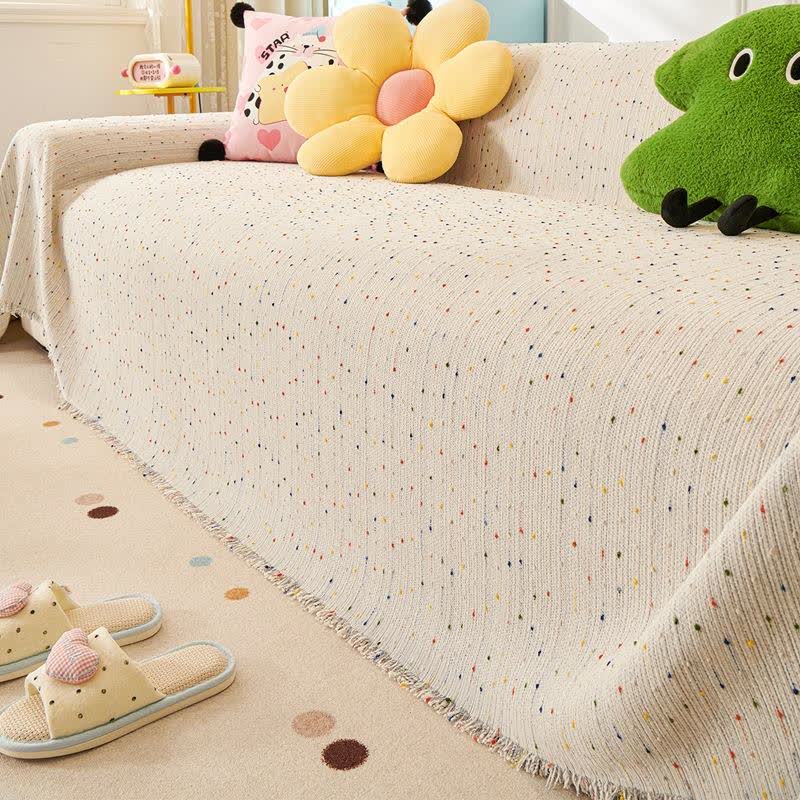 Colorful Polka Dot Chenille Sofa Protector - Light Gray - 71" x 134" - image 7