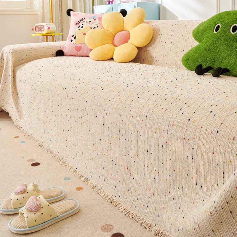 Colorful Polka Dot Chenille Sofa Protector - Apricot - 71" x 134" - image 8