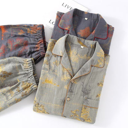 Retro Tree Jacquard Cotton Loungewear Set - image 1