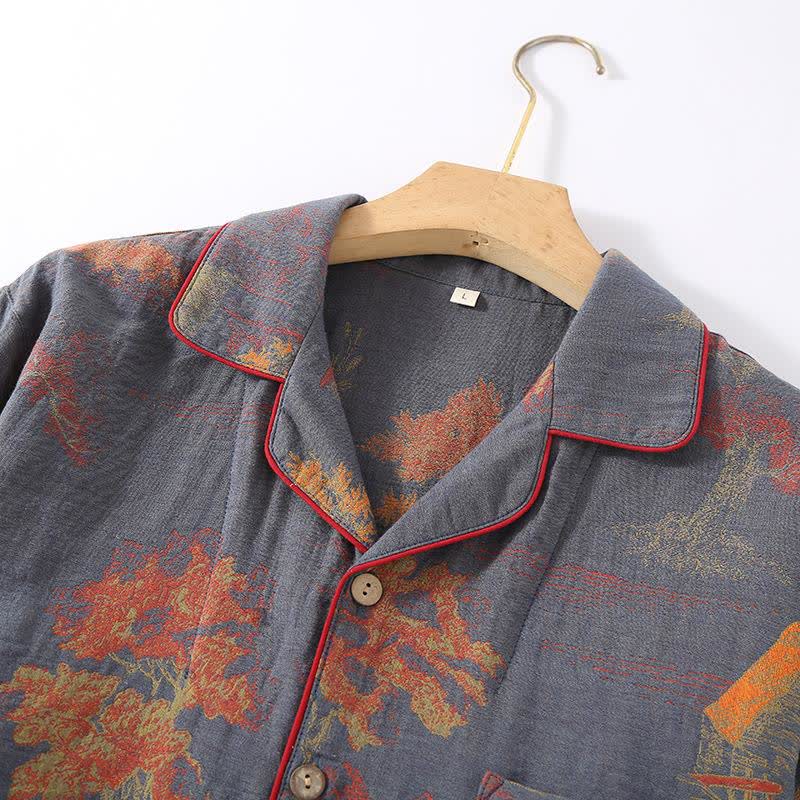 Retro Tree Jacquard Cotton Loungewear Set - image 4