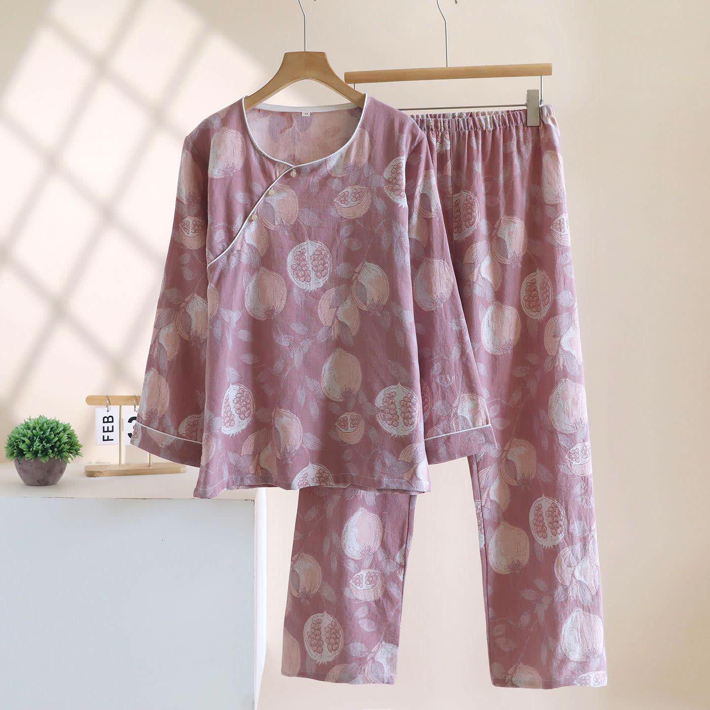 Vintage Pomegranate Cotton Gauze Loungewear Set - Purple - XL - image 2