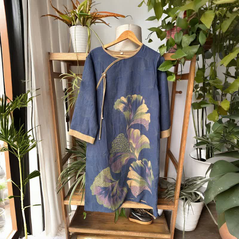 Ginkgo Leaf Inspired Cotton Gauze Nightdress - Blue - L - image 0