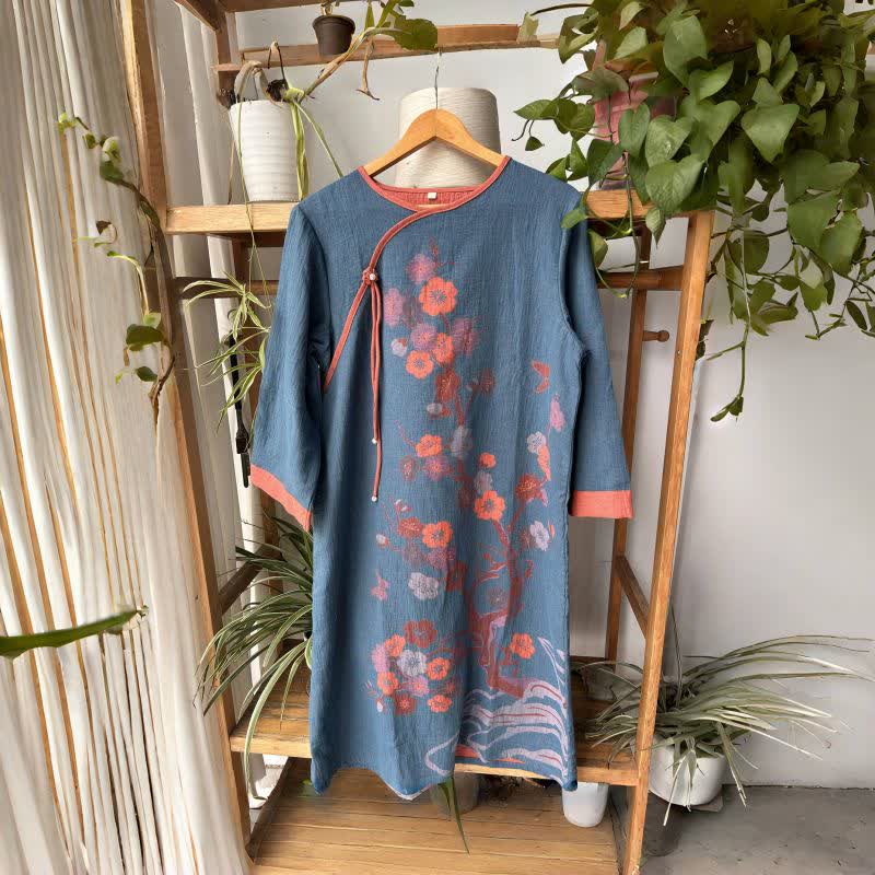 Cherry Blossom Inspired Cotton Gauze Nightdress - Blue - L - image 3