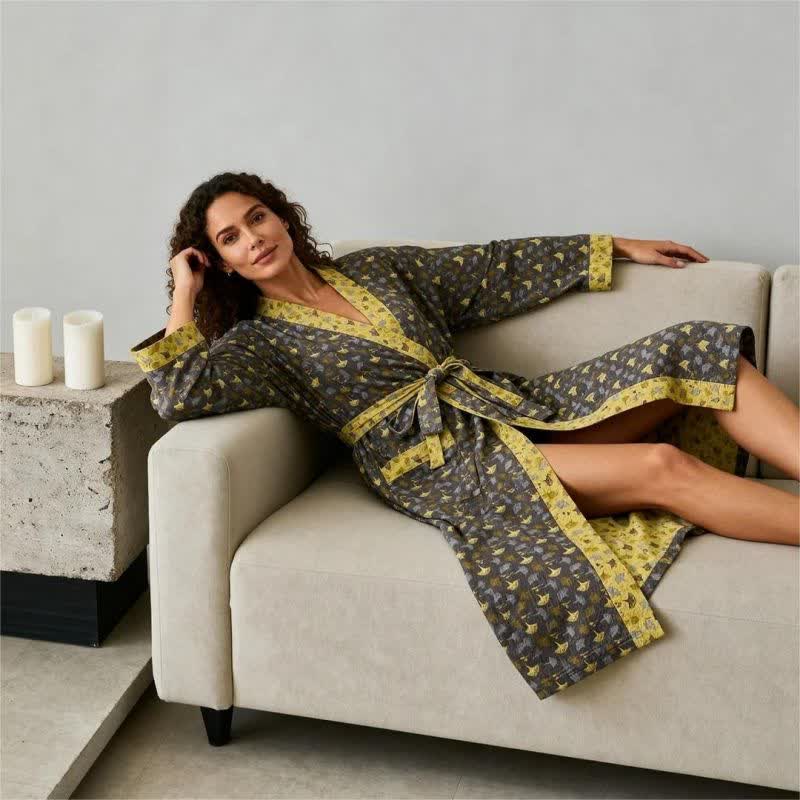 Ownkoti Two-Tone Ginkgo Cotton Gauze Kimono Robe - image 15
