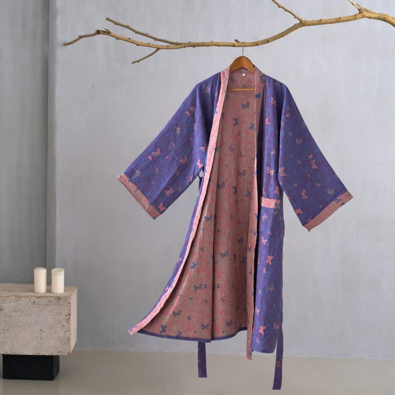 Butterfly Cotton Gauze Kimono Robe - Purple - 2XL - image 0