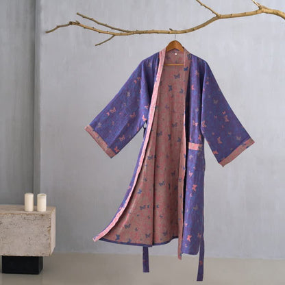 Butterfly Cotton Gauze Kimono Robe - Purple - 2XL - image 0