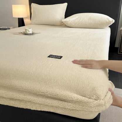 Solid Color Plush Warm Fitted Sheet - Apricot - Sheet with 2PCS Pillowcases - King - image 0