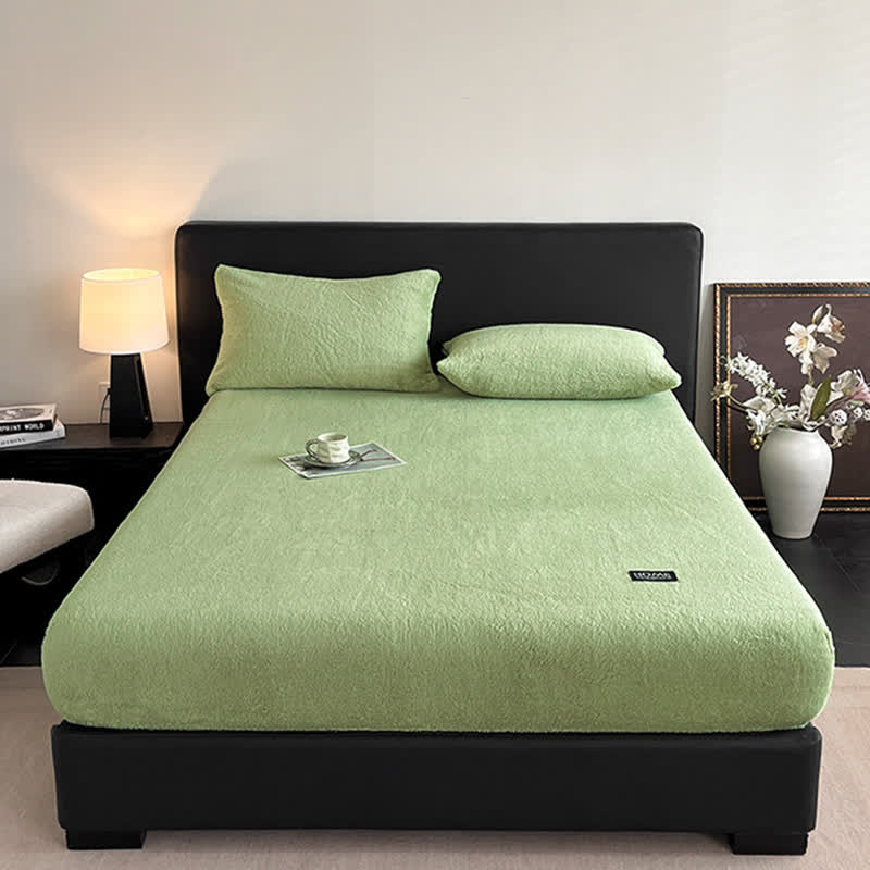 Solid Color Plush Warm Fitted Sheet - image 3
