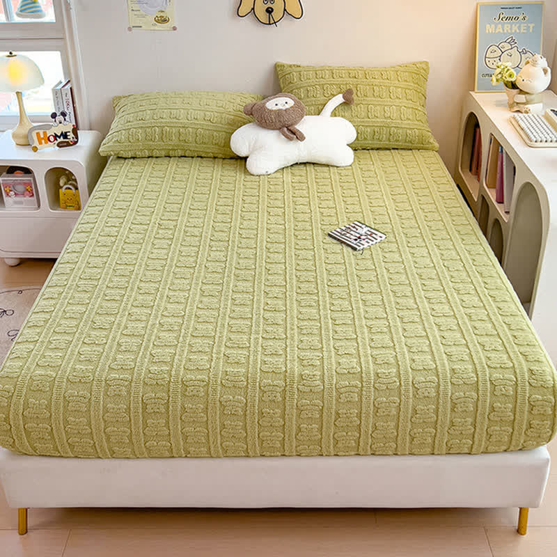 Striped Bear Fleece Warm Fitted Sheet - image 1